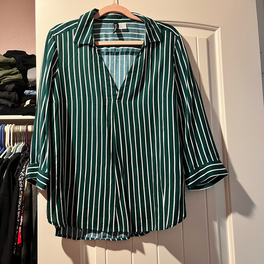 H&M Green Striped Blouse